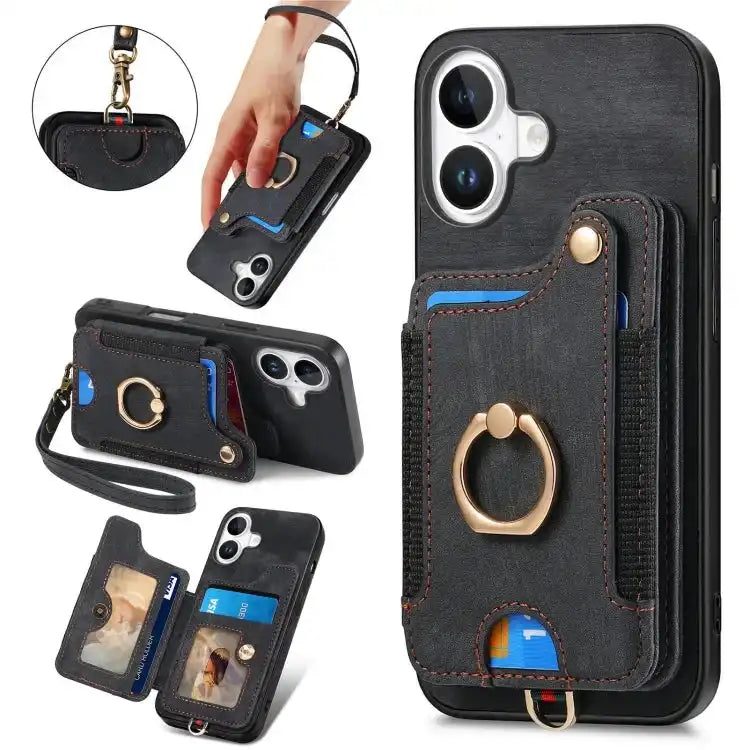 Retro Skin-feel Ring Multi-card Wallet Phone Case MyMobile