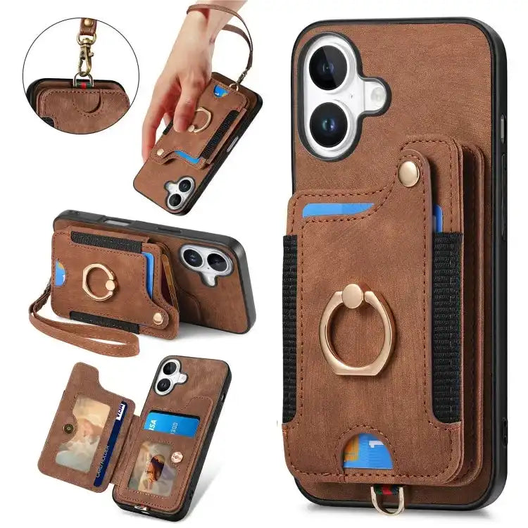 Retro Skin-feel Ring Multi-card Wallet Phone Case MyMobile