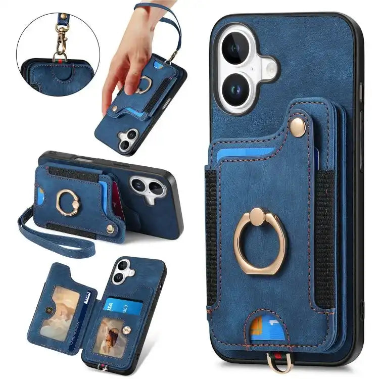 Retro Skin-feel Ring Multi-card Wallet Phone Case MyMobile