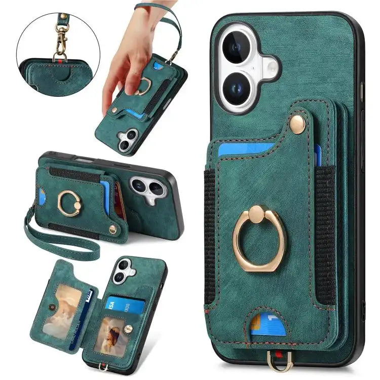 Retro Skin-feel Ring Multi-card Wallet Phone Case MyMobile