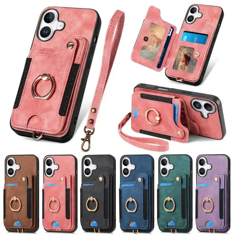 Retro Skin-feel Ring Multi-card Wallet Phone Case MyMobile