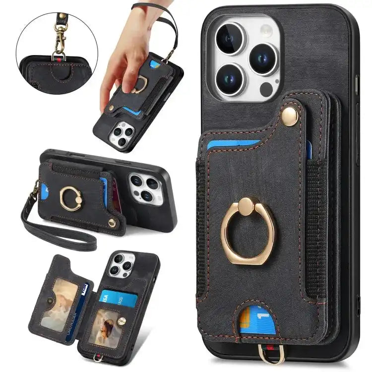 Retro Skin-feel Ring Multi-card Wallet Phone Case MyMobile