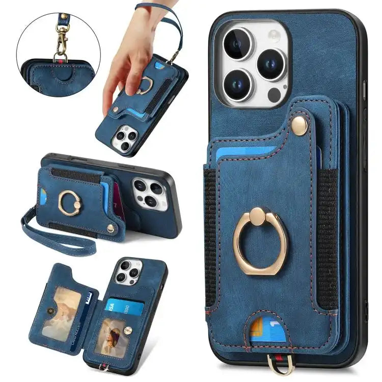 Retro Skin-feel Ring Multi-card Wallet Phone Case MyMobile