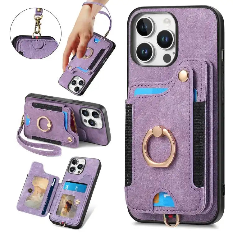 Retro Skin-feel Ring Multi-card Wallet Phone Case MyMobile