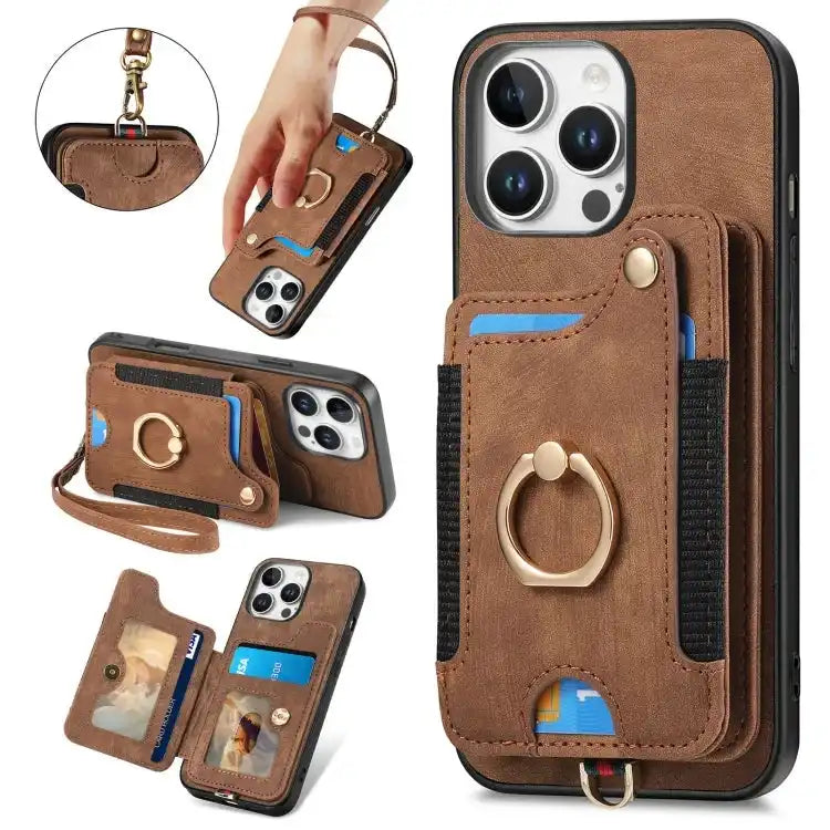 Retro Skin-feel Ring Multi-card Wallet Phone Case MyMobile