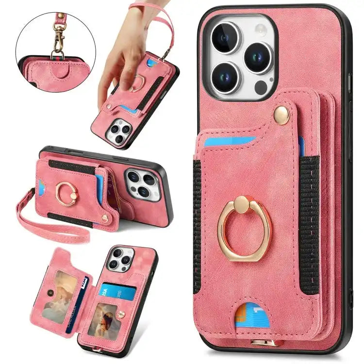 Retro Skin-feel Ring Multi-card Wallet Phone Case MyMobile