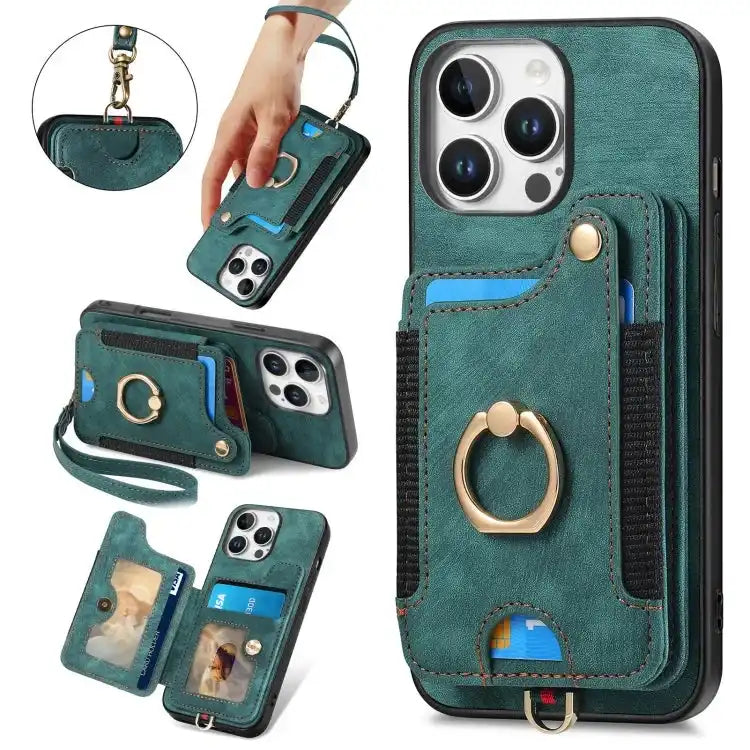 Retro Skin-feel Ring Multi-card Wallet Phone Case MyMobile