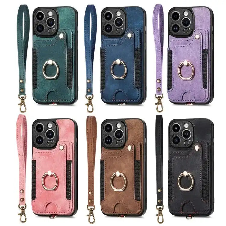 Retro Skin-feel Ring Multi-card Wallet Phone Case MyMobile