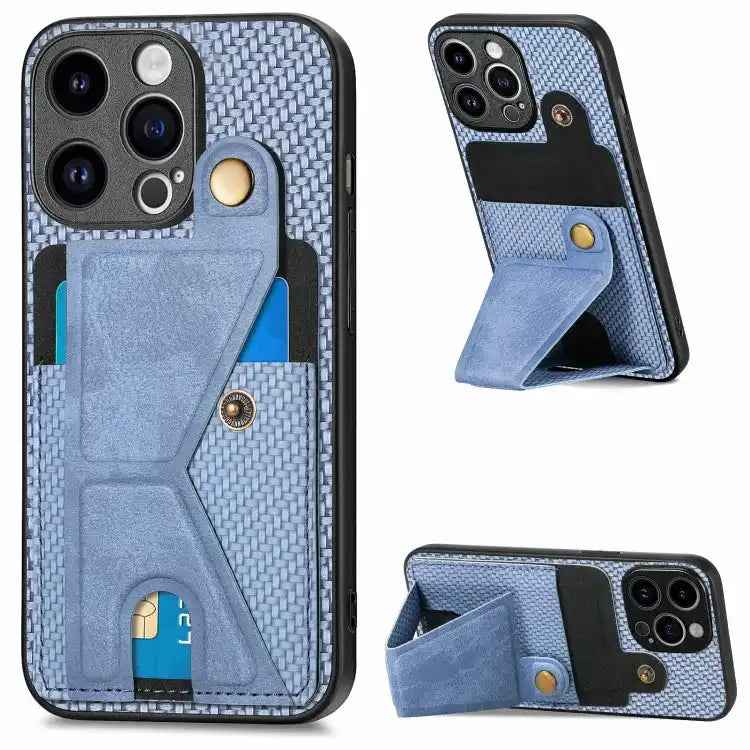 Carbon Fiber Wallet Flip Card K-shaped Holder Phone Case