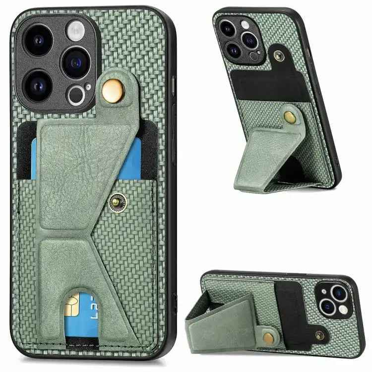 Carbon Fiber Wallet Flip Card K-shaped Holder Phone Case