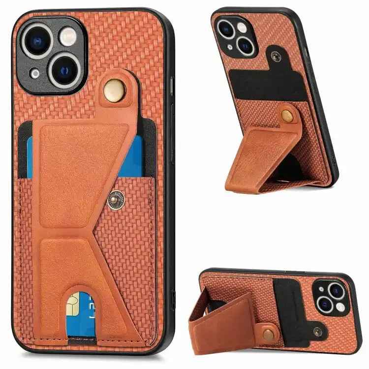 Carbon Fiber Wallet Flip Card K-shaped Holder Phone Case