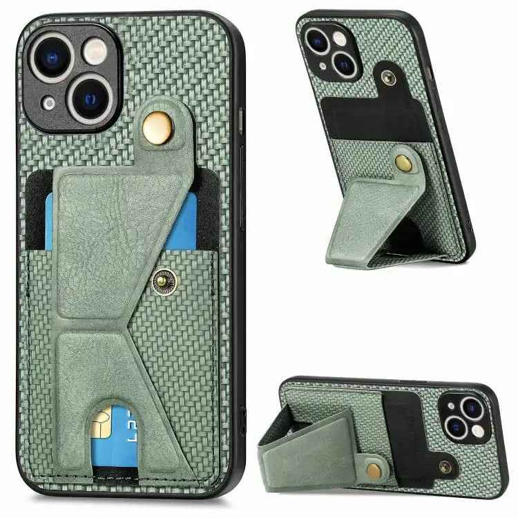 Carbon Fiber Wallet Flip Card K-shaped Holder Phone Case