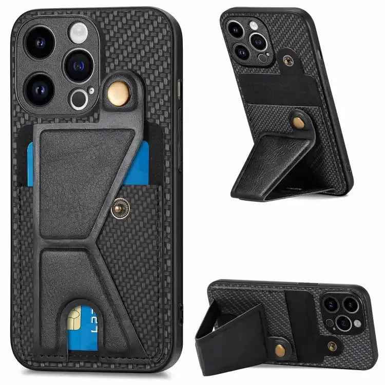 Carbon Fiber Wallet Flip Card K-shaped Holder Phone Case