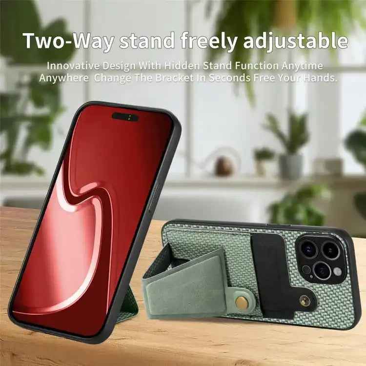 Carbon Fiber Wallet Flip Card K-shaped Holder Phone Case