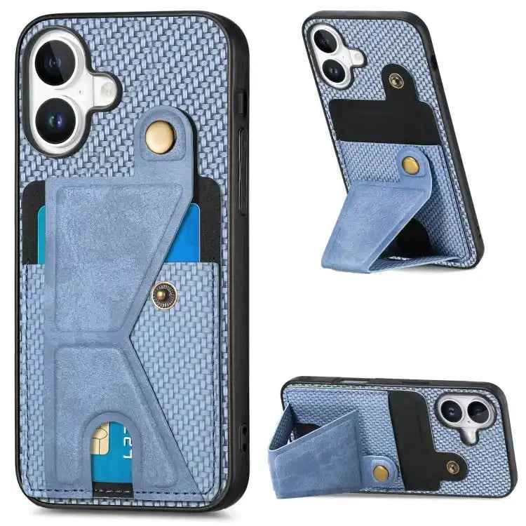 Carbon Fiber Wallet Flip Card K-shaped Holder Phone Case