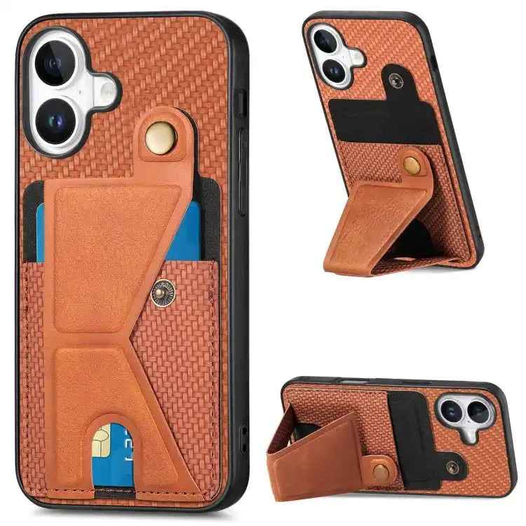 Carbon Fiber Wallet Flip Card K-shaped Holder Phone Case