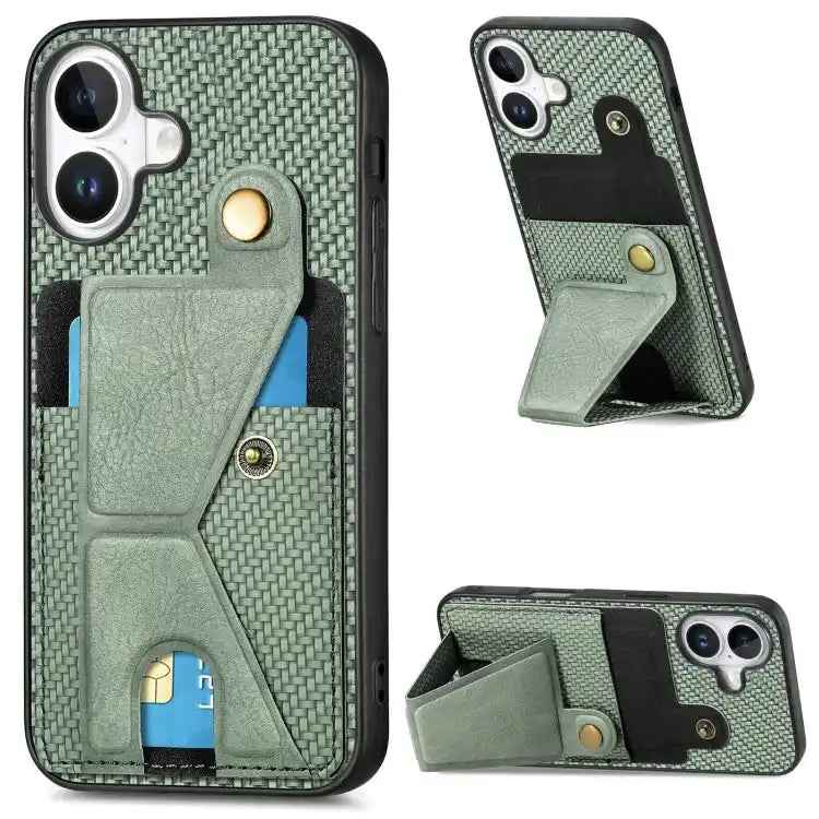 Carbon Fiber Wallet Flip Card K-shaped Holder Phone Case
