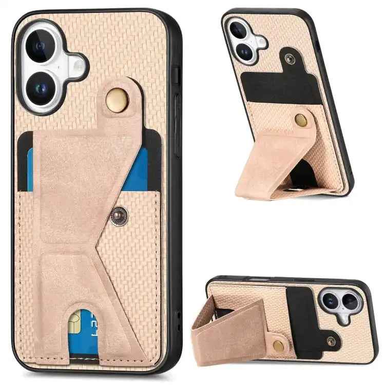 Carbon Fiber Wallet Flip Card K-shaped Holder Phone Case