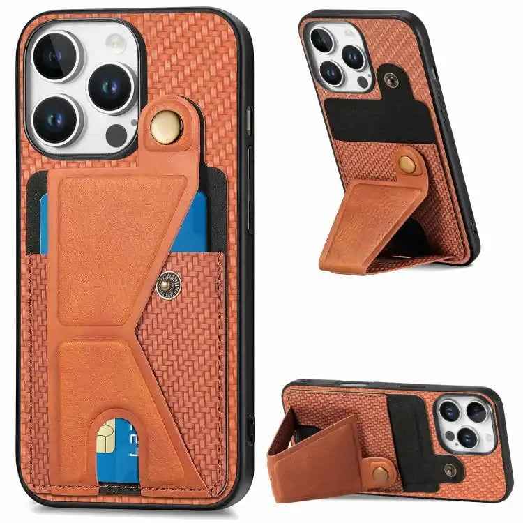 Carbon Fiber Wallet Flip Card K-shaped Holder Phone Case