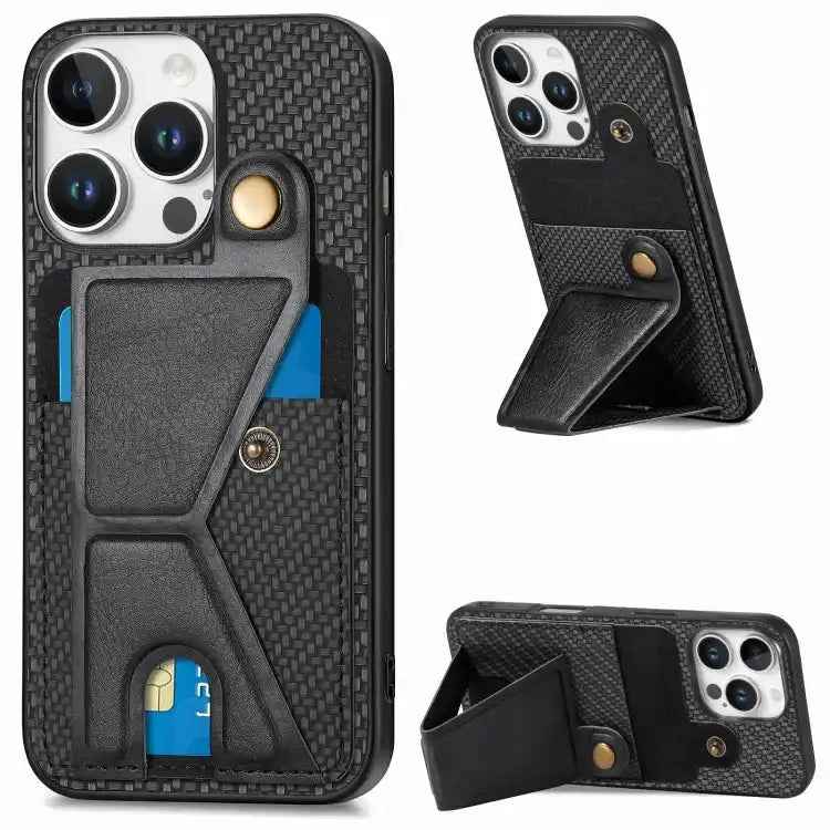 Carbon Fiber Wallet Flip Card K-shaped Holder Phone Case
