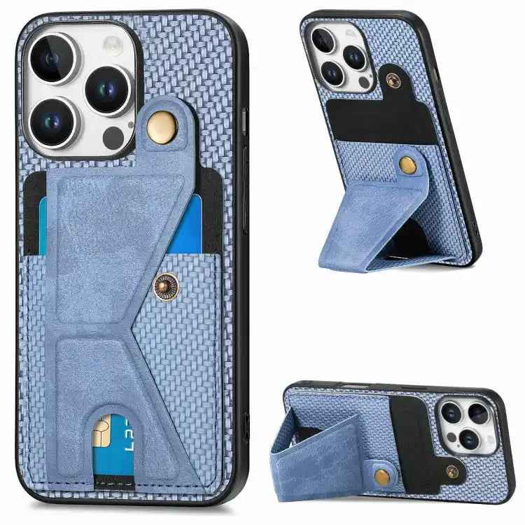 Carbon Fiber Wallet Flip Card K-shaped Holder Phone Case