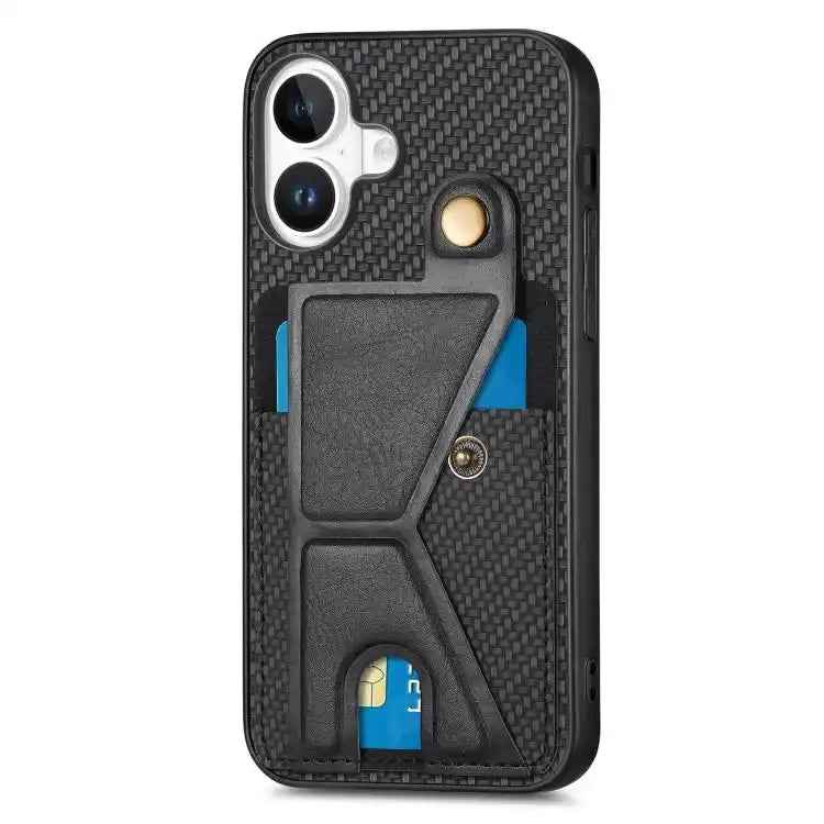 Carbon Fiber Wallet Flip Card K-shaped Holder Phone Case