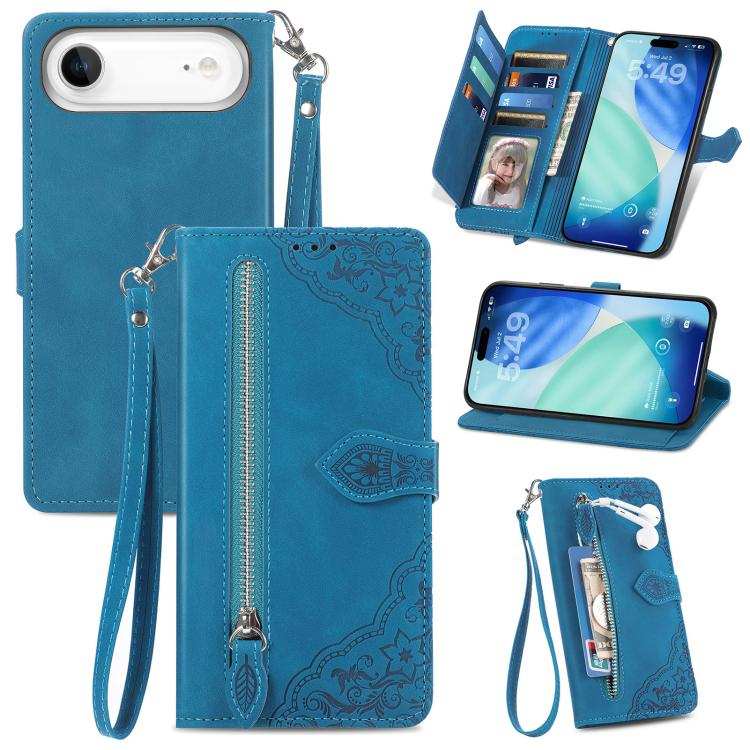Embossed Flower Zipper Leather Phone Case