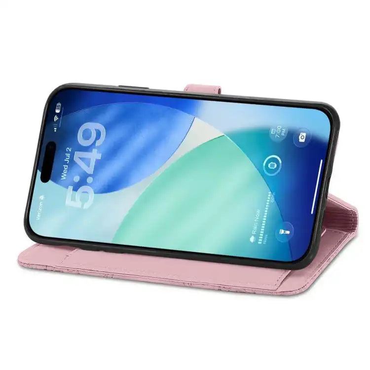 Embossed Flower Zipper Leather Phone Case