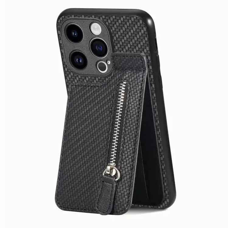 Carbon Fiber Vertical Flip Zipper Phone Case