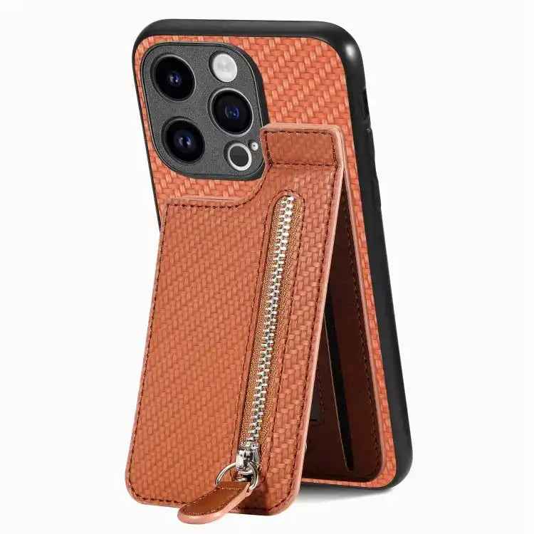 Carbon Fiber Vertical Flip Zipper Phone Case