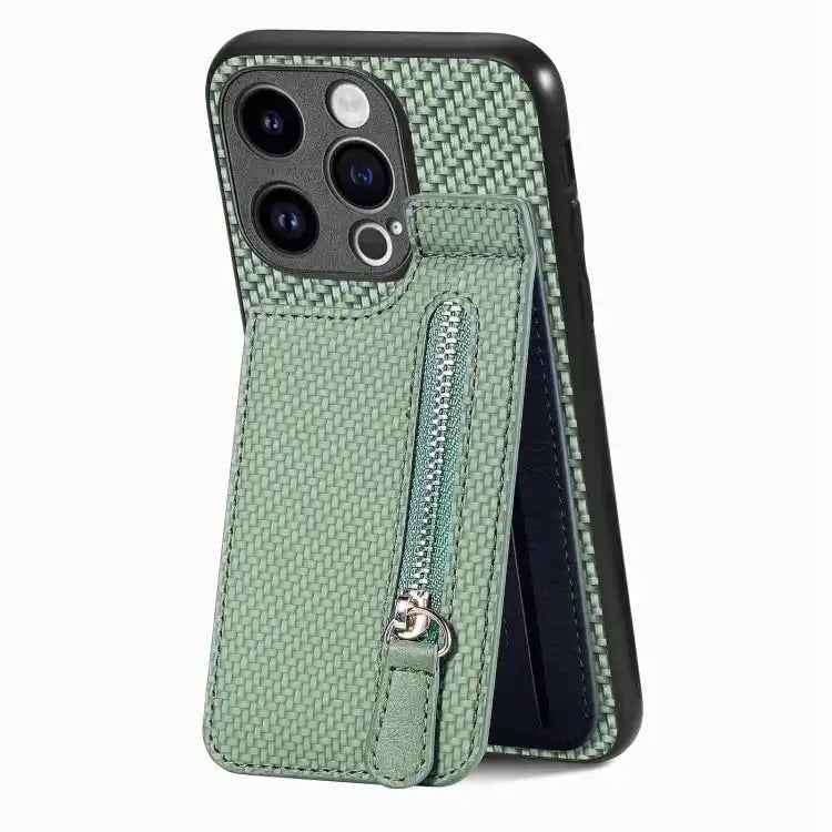 Carbon Fiber Vertical Flip Zipper Phone Case