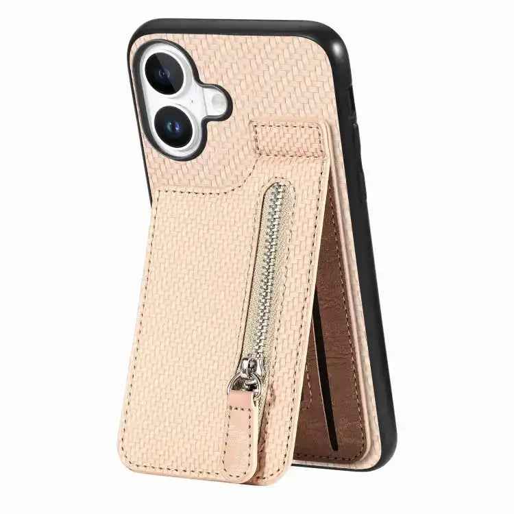 Carbon Fiber Vertical Flip Zipper Phone Case