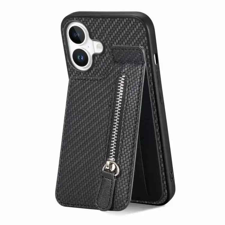Carbon Fiber Vertical Flip Zipper Phone Case