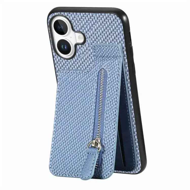 Carbon Fiber Vertical Flip Zipper Phone Case