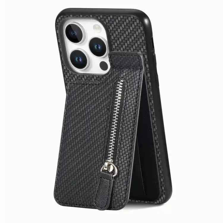 Carbon Fiber Vertical Flip Zipper Phone Case