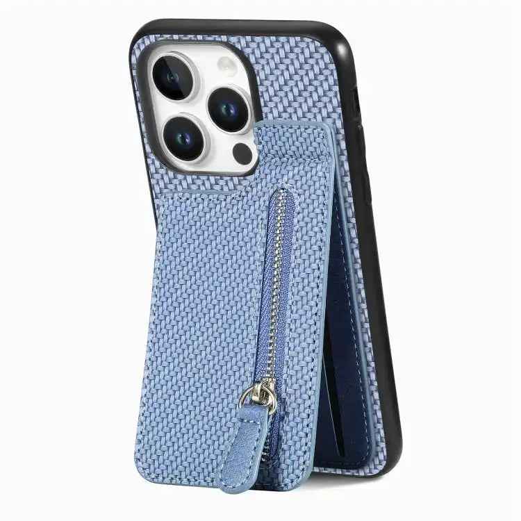Carbon Fiber Vertical Flip Zipper Phone Case
