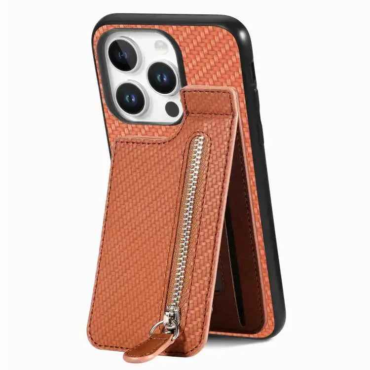 Carbon Fiber Vertical Flip Zipper Phone Case