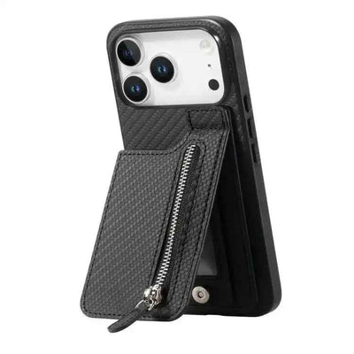 Carbon Fiber Vertical Flip Zipper Phone Case