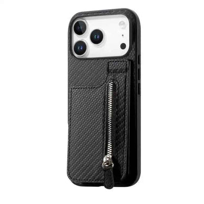 Carbon Fiber Vertical Flip Zipper Phone Case
