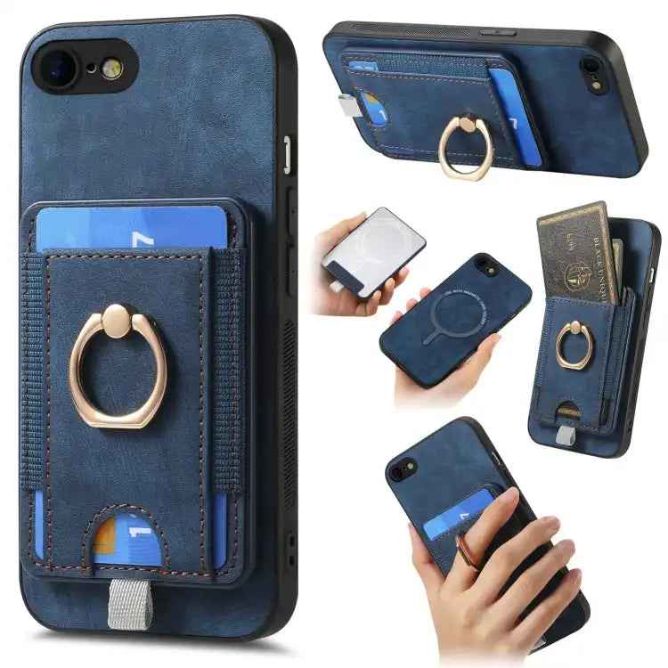 Retro Splitable Magnetic Card Bag Leather Phone Case