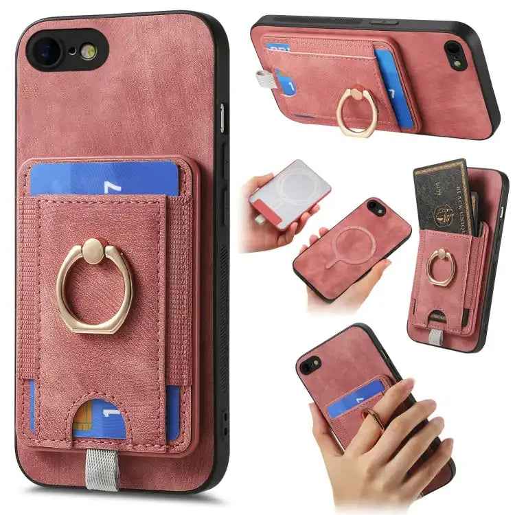 Retro Splitable Magnetic Card Bag Leather Phone Case