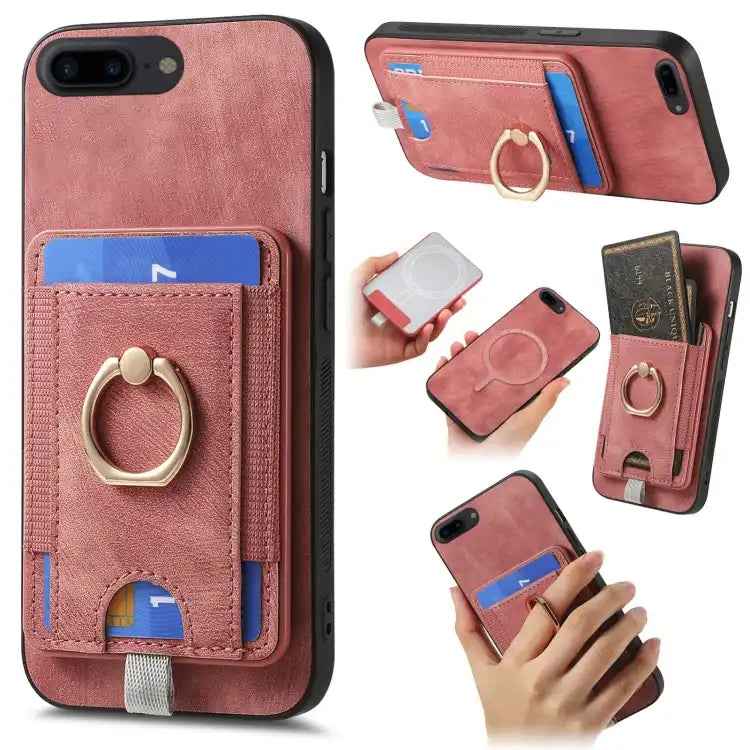 Retro Splitable Magnetic Card Bag Leather Phone Case