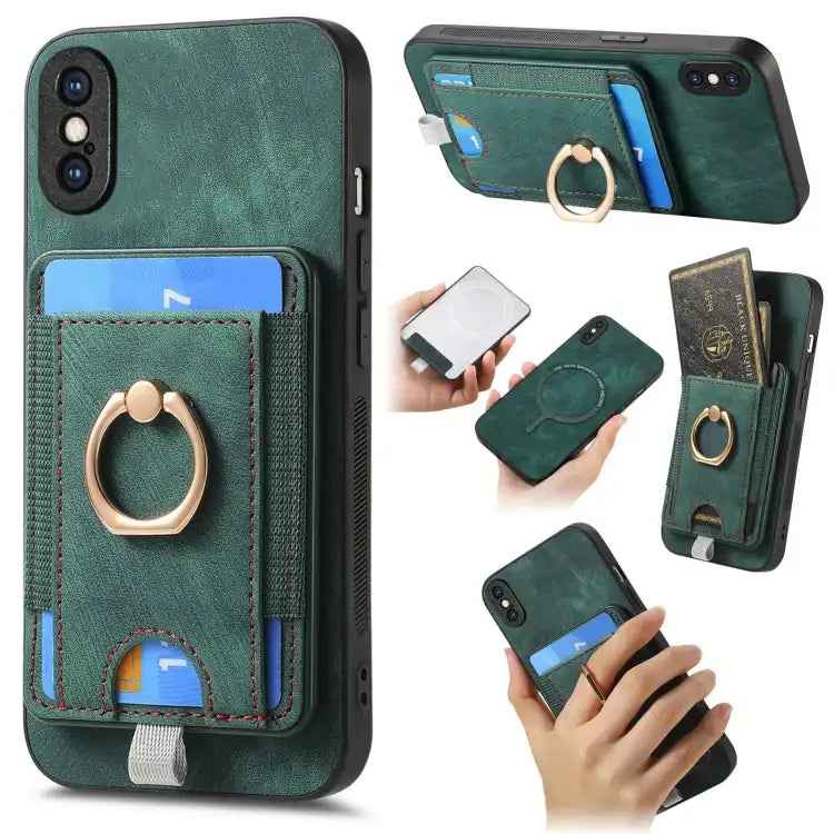 Retro Splitable Magnetic Card Bag Leather Phone Case