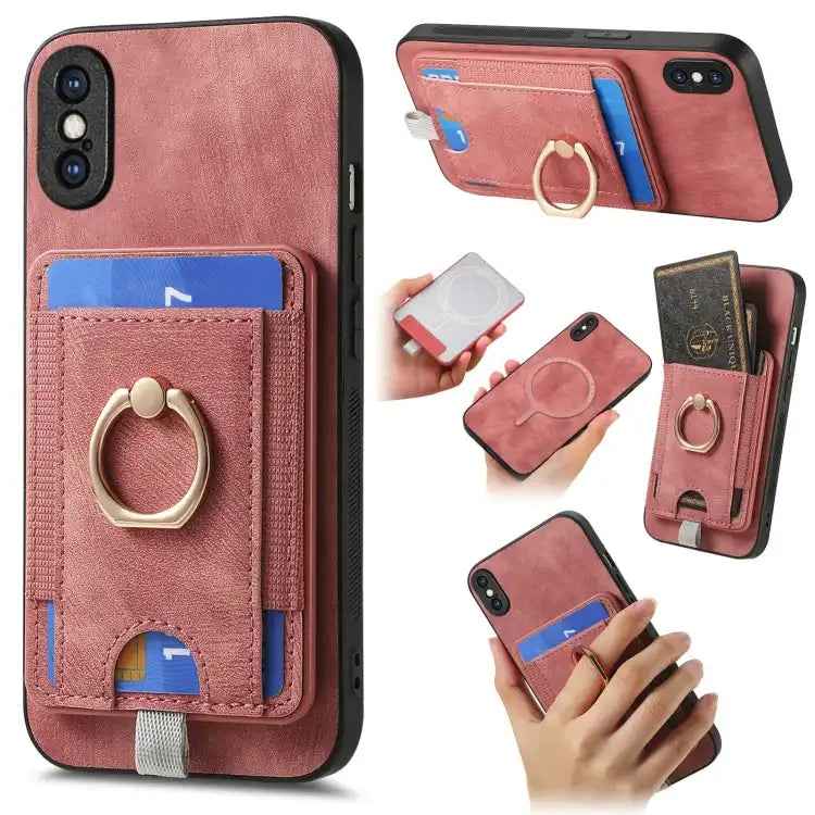 Retro Splitable Magnetic Card Bag Leather Phone Case