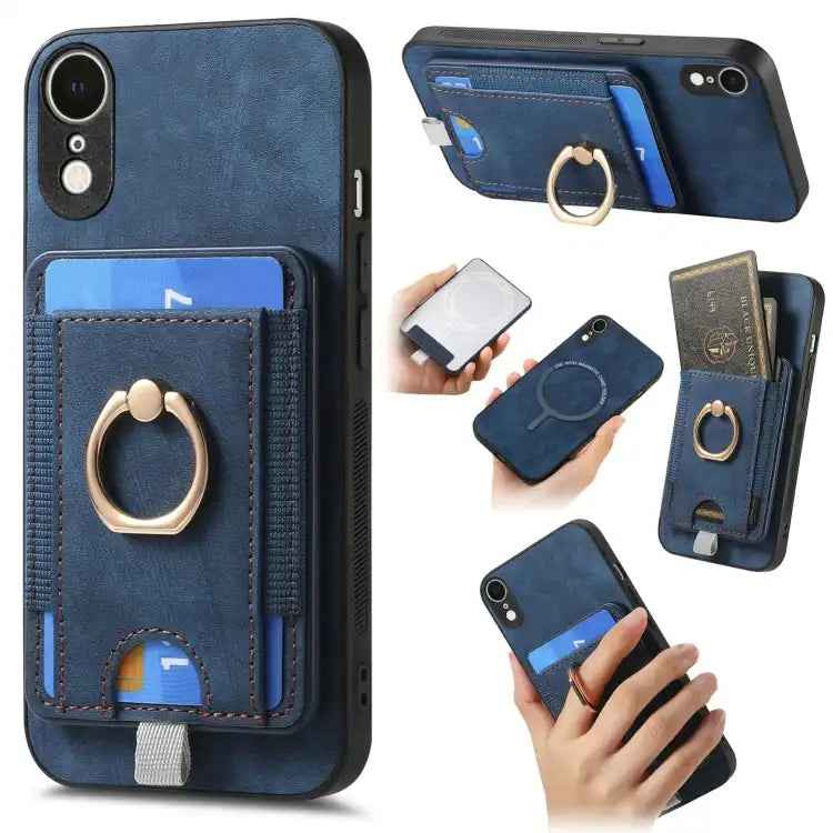 Retro Splitable Magnetic Card Bag Leather Phone Case