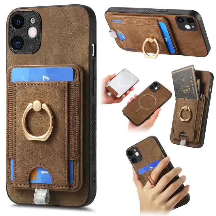 Retro Splitable Magnetic Card Bag Leather Phone Case