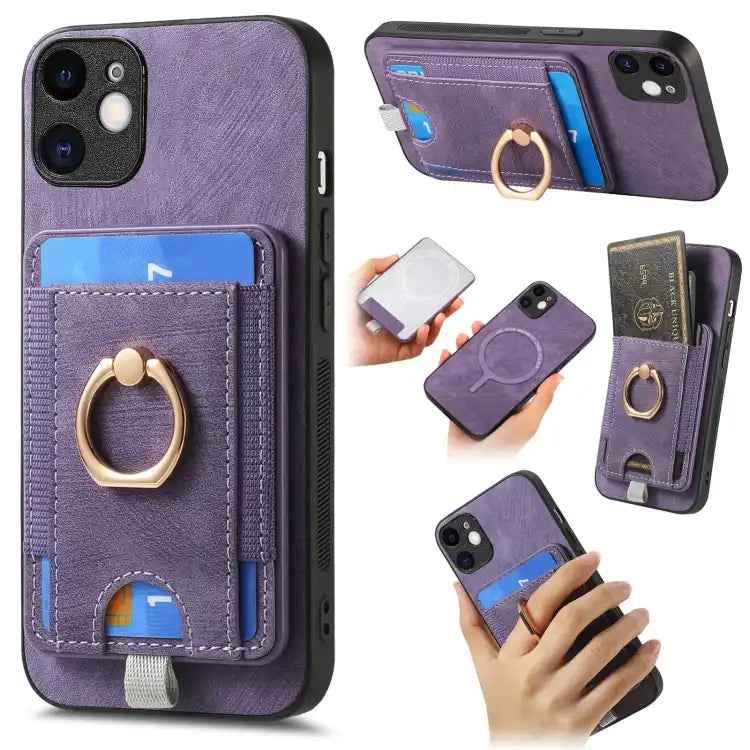 Retro Splitable Magnetic Card Bag Leather Phone Case