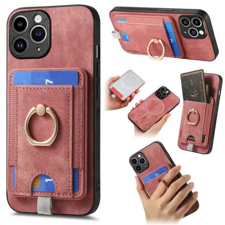 Retro Splitable Magnetic Card Bag Leather Phone Case