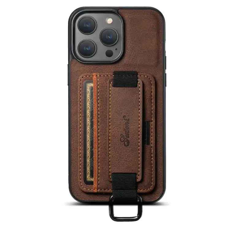 Suteni H13 Litchi Leather Wrist Strap Wallet Back Phone Case