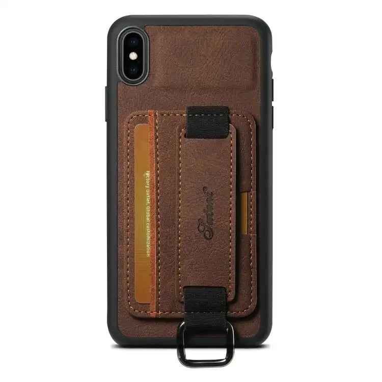 Suteni H13 Litchi Leather Wrist Strap Wallet Back Phone Case